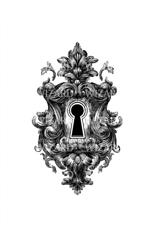 Baroque Keyhole Emblem Tattoo Design