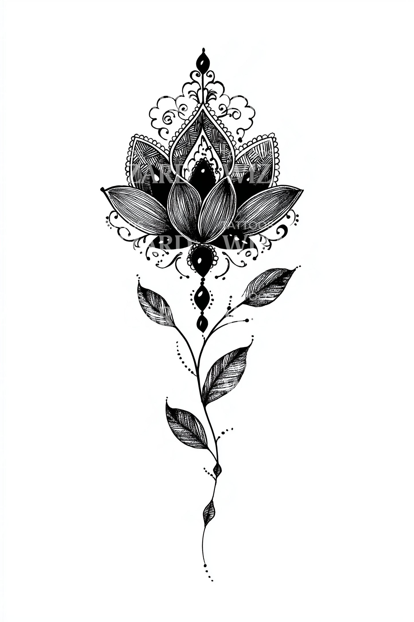 Barock Lotusstängel Tattoo Design