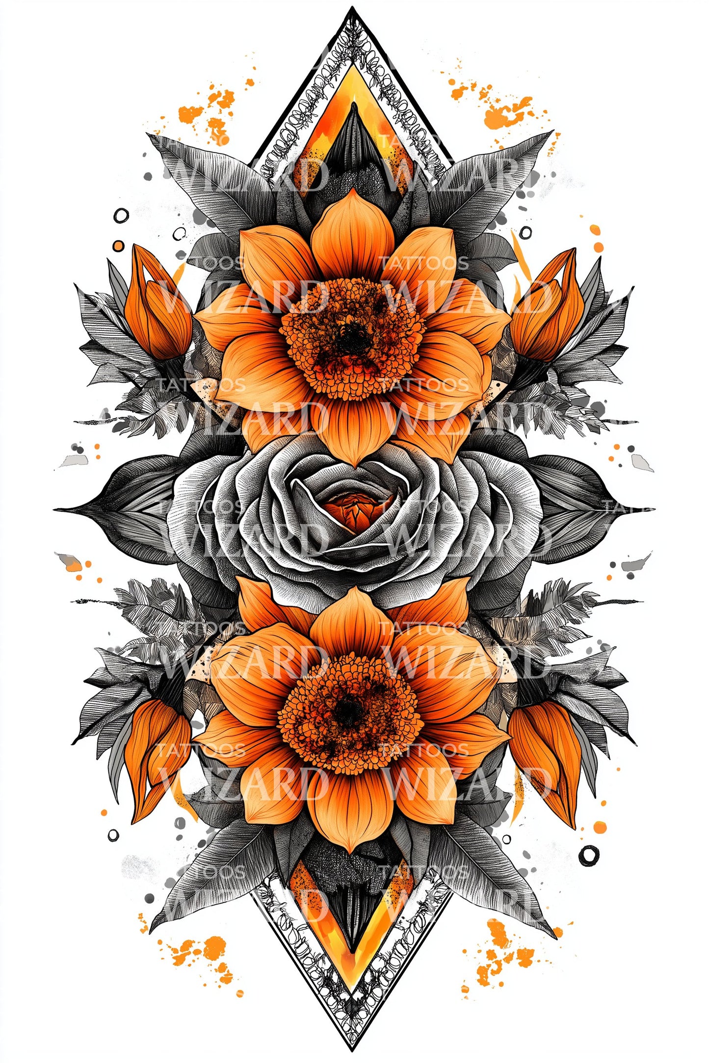 Design Tatuaggio Emblema Rosa Barocca