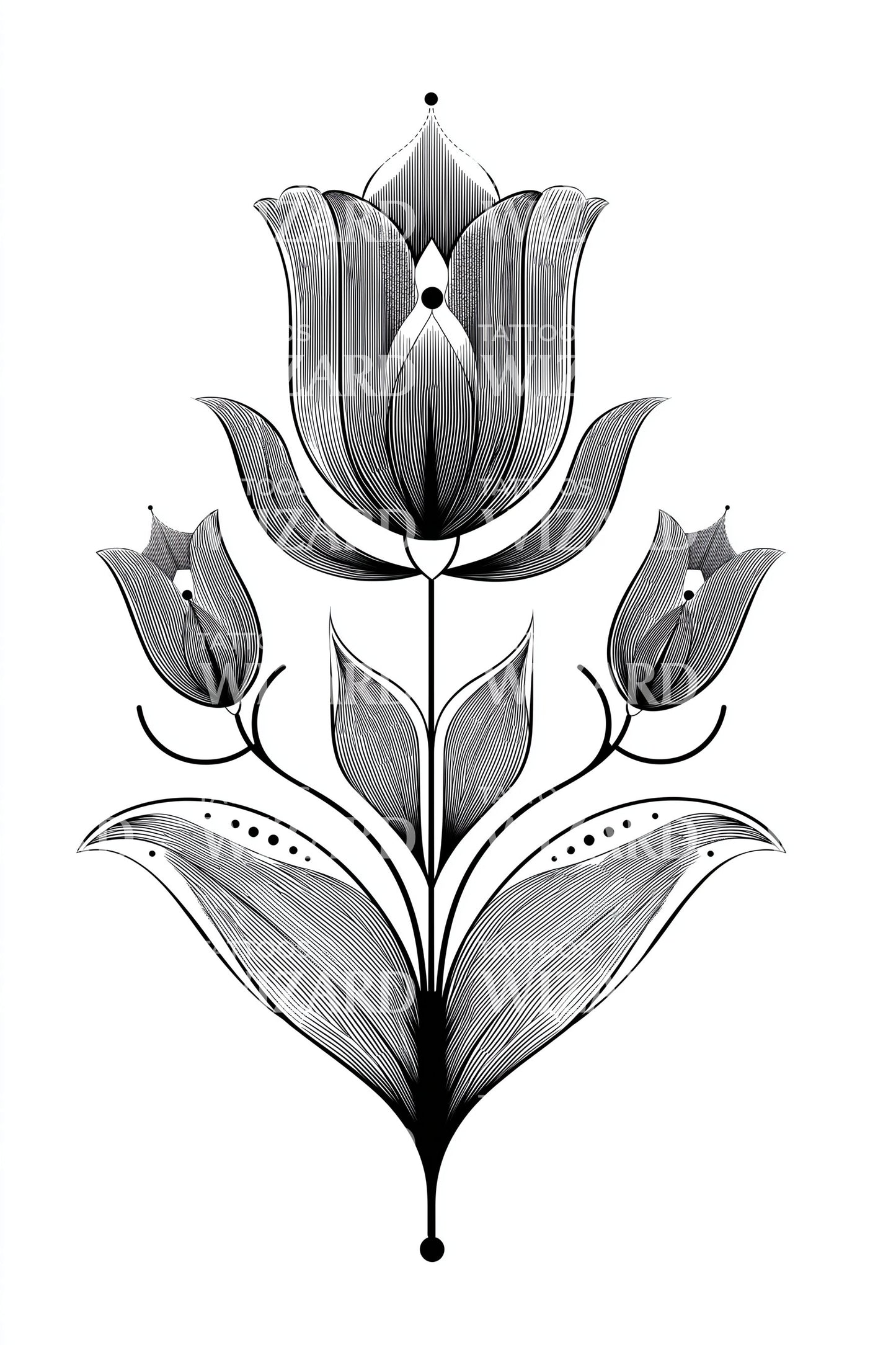 Baroque Tulip Bouquet Tattoo Illustration