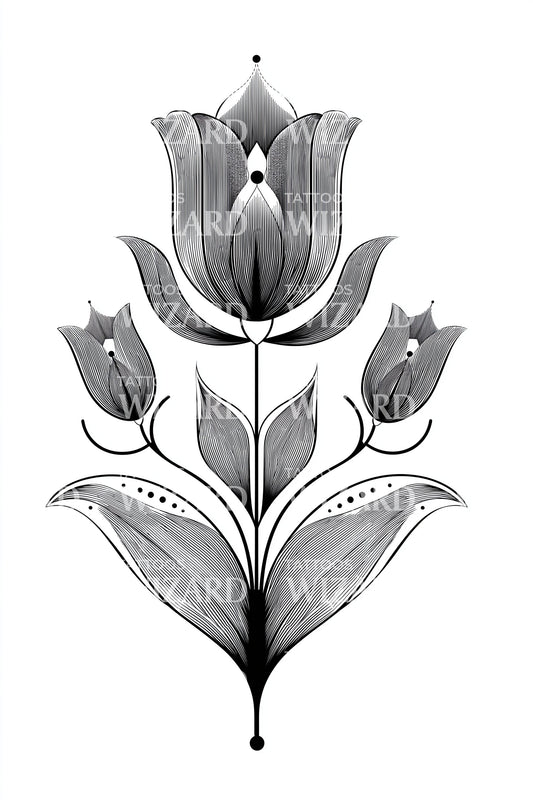 Baroque Tulip Bouquet Tattoo Illustration