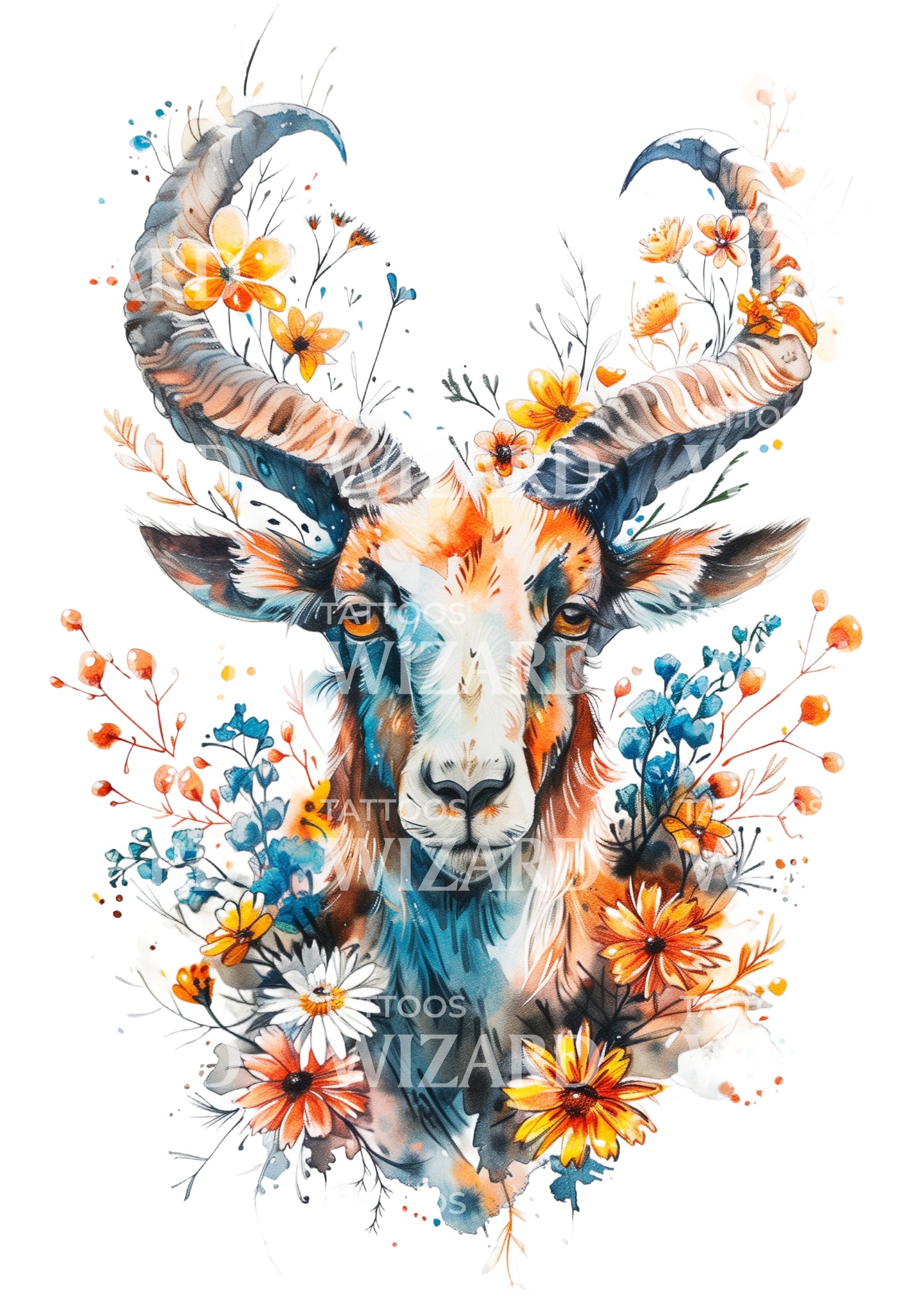 Beautiful Ibex with Followers Tattoo Design