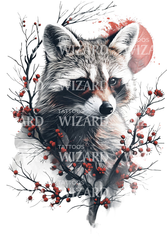 Beautiful Raccoon Portrait Tattoo Idea
