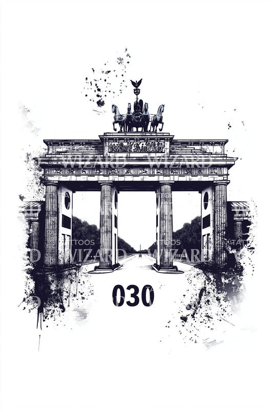 Berlin 030 Gate Ink Splash Tattoo Design