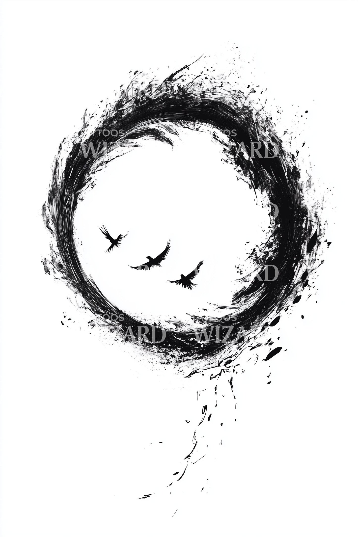 Birds in Ink Circle Tattoo Design