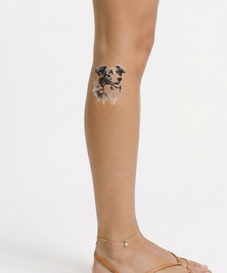 Trofast Border Collie Porträtt Svart & Grå Tatuering Design