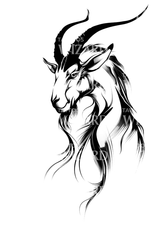 Black & Grey Male Ibex Goat Tattoo Design