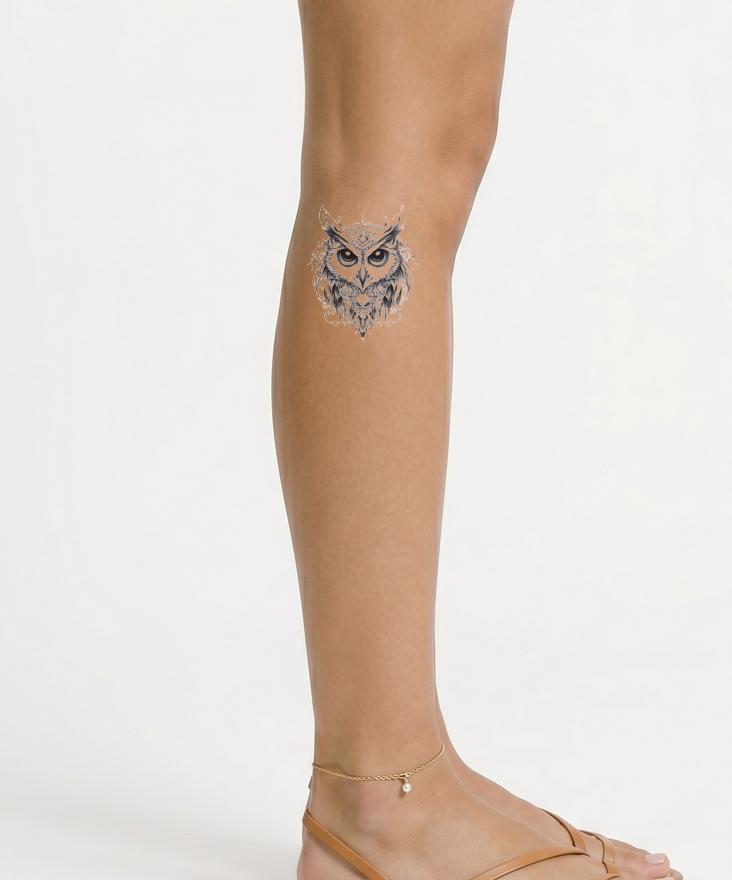 Regal Black & Grey Owl Tattoo Design