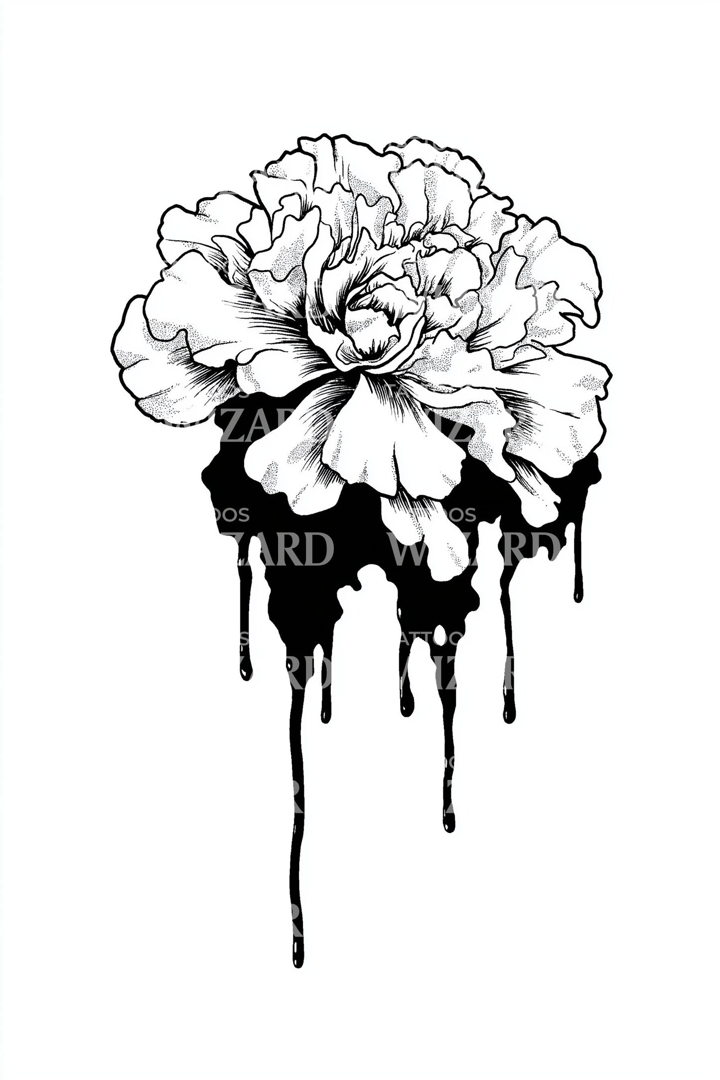 Schwarzes Tropfen-Pfingstrosen-Tattoo-Design