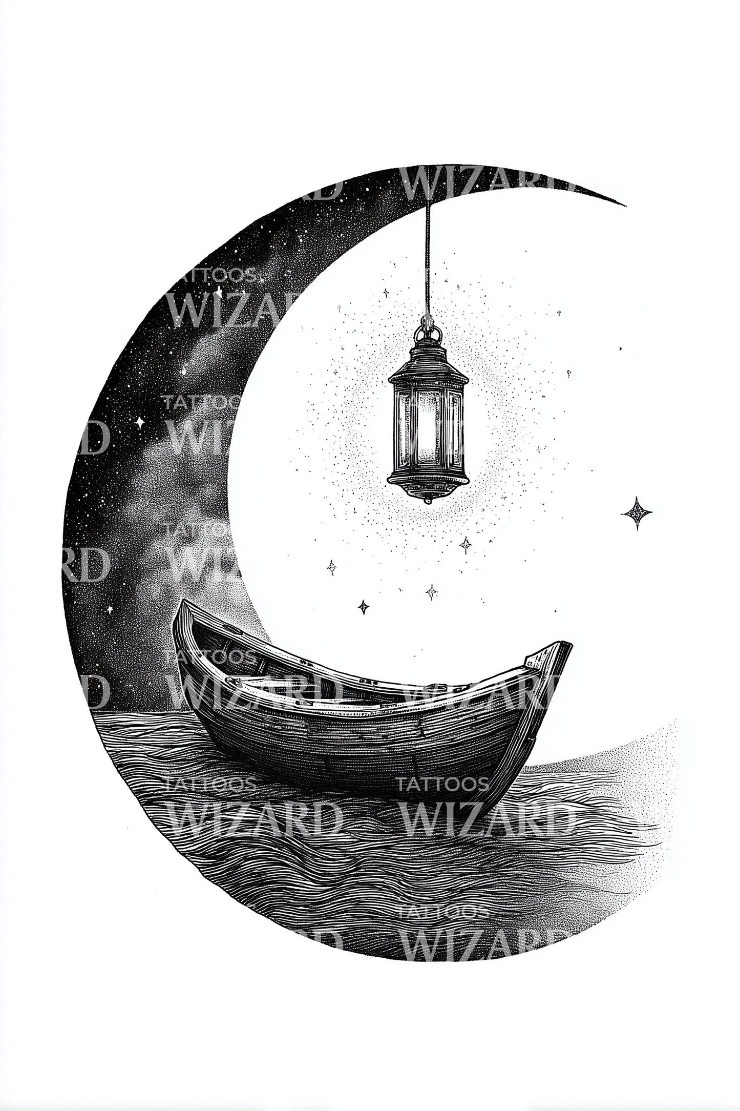 Design Tatuaggio Barca Luna Nera