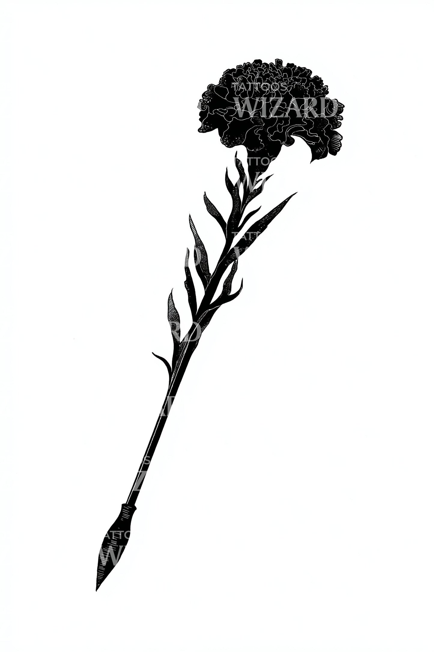 Design del tatuaggio silhouette nera di garofano