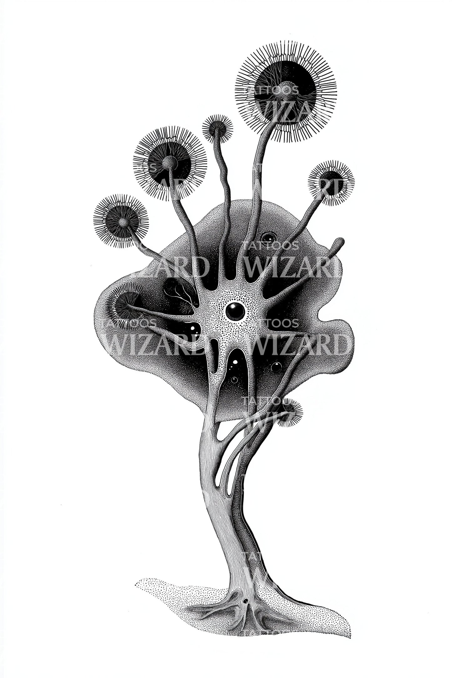 Black Spore Bloom Tattoo Design