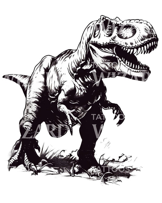 Blackwork T-Rex Tattoo Design