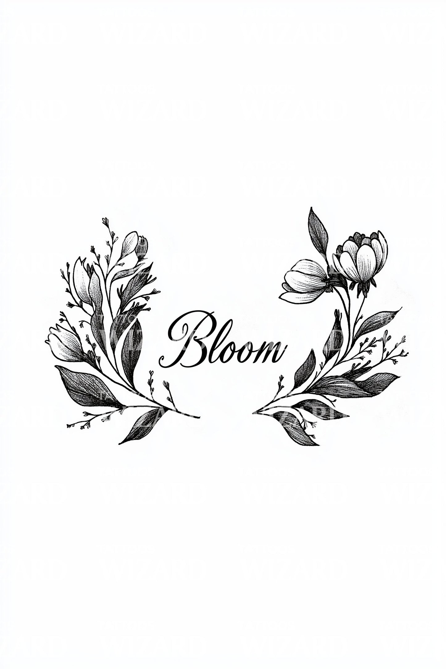 Bloom Laurel Script Tattoo Design