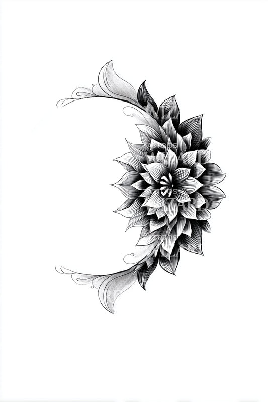 Blooming Crescent Left Tattoo Design