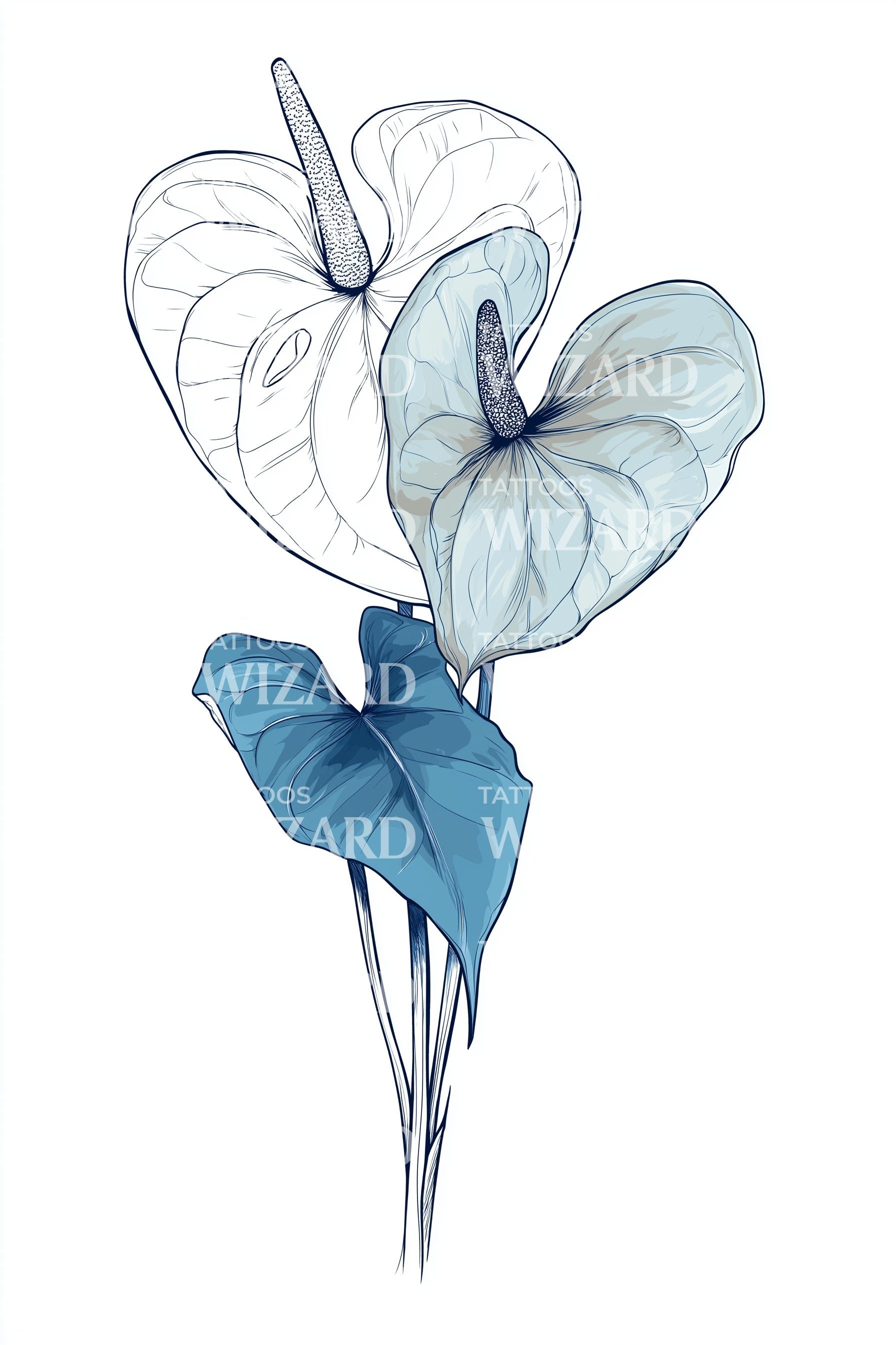anthurium tattoo meaning Blue Anthurium Bloom Tattoo Design