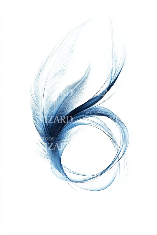 Blue Feather Curl Tattoo Illustration