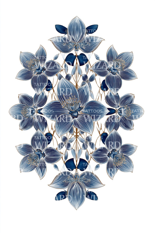 Design de tatouage kaléidoscope floral bleu