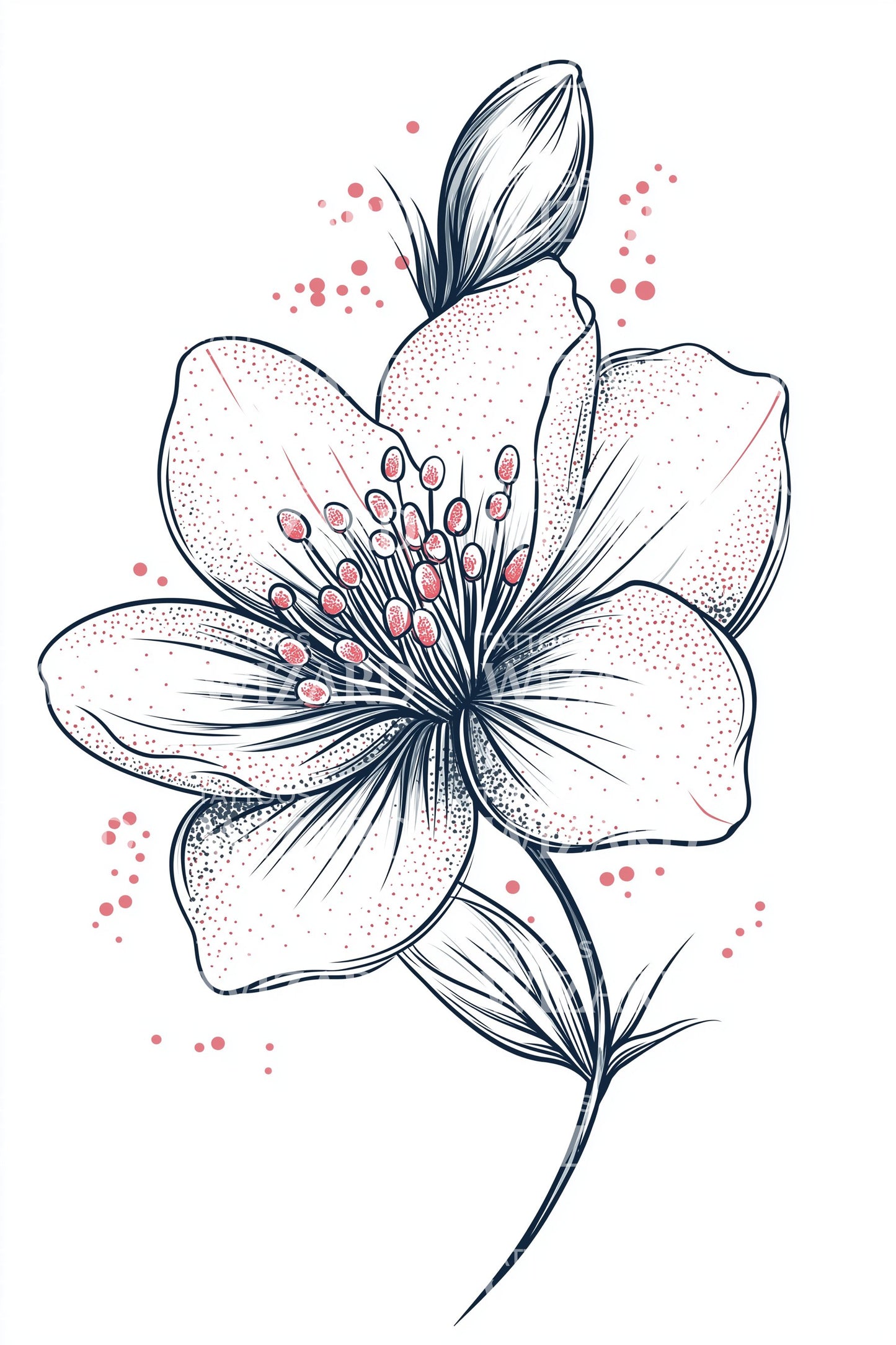 Blåt Blæk Blomster Spray Tatoveringsdesign