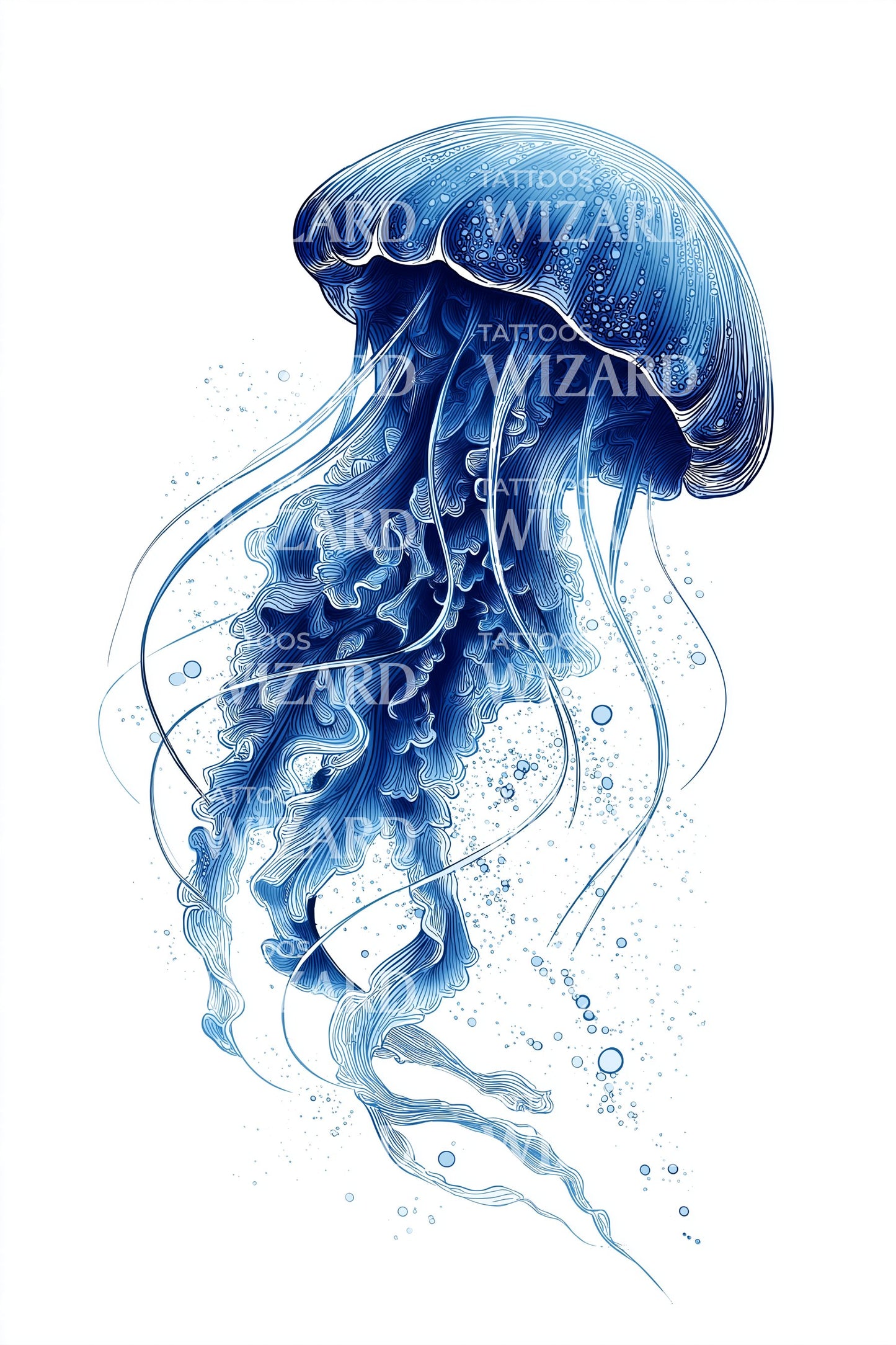 Blue Jellyfish Watercolor Tattoo Design