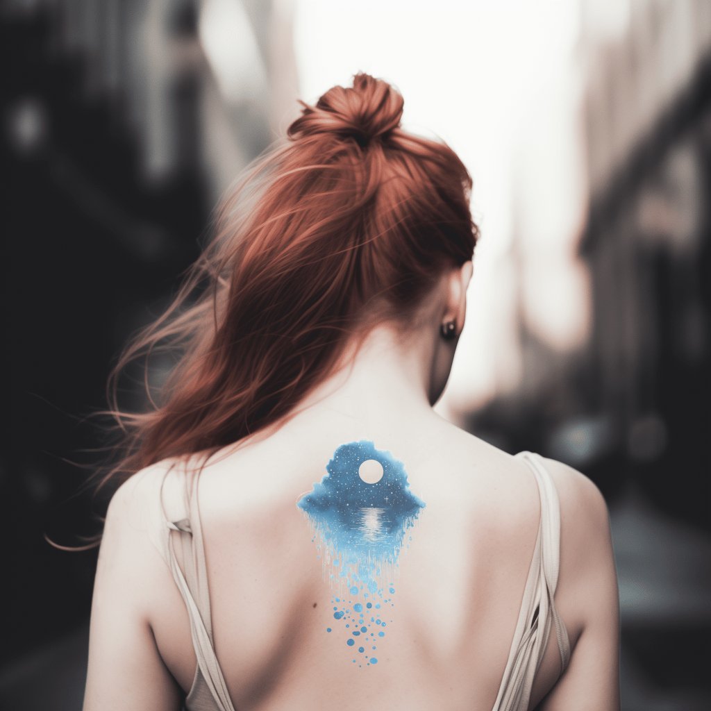 Blue Moon Watercolor Reflection Tattoo Illustration