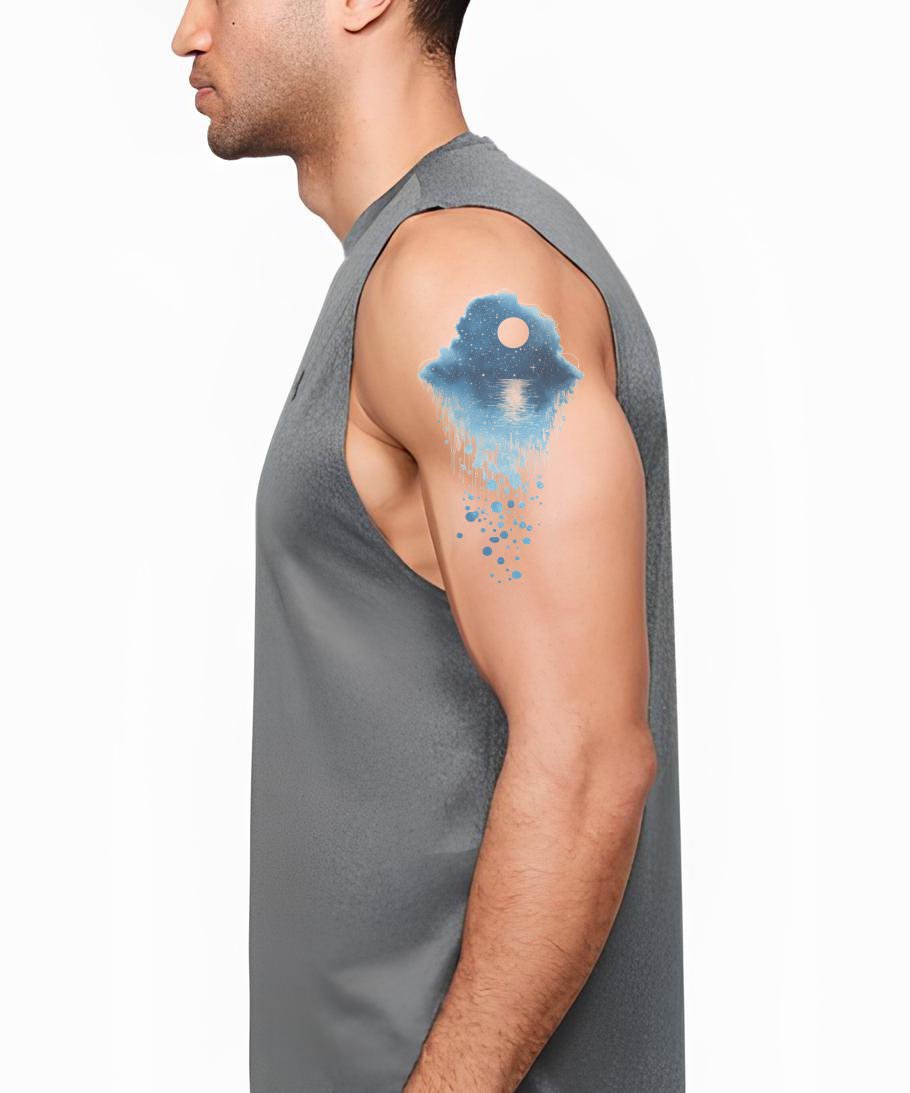 Blue Moon Watercolor Reflection Tattoo Illustration