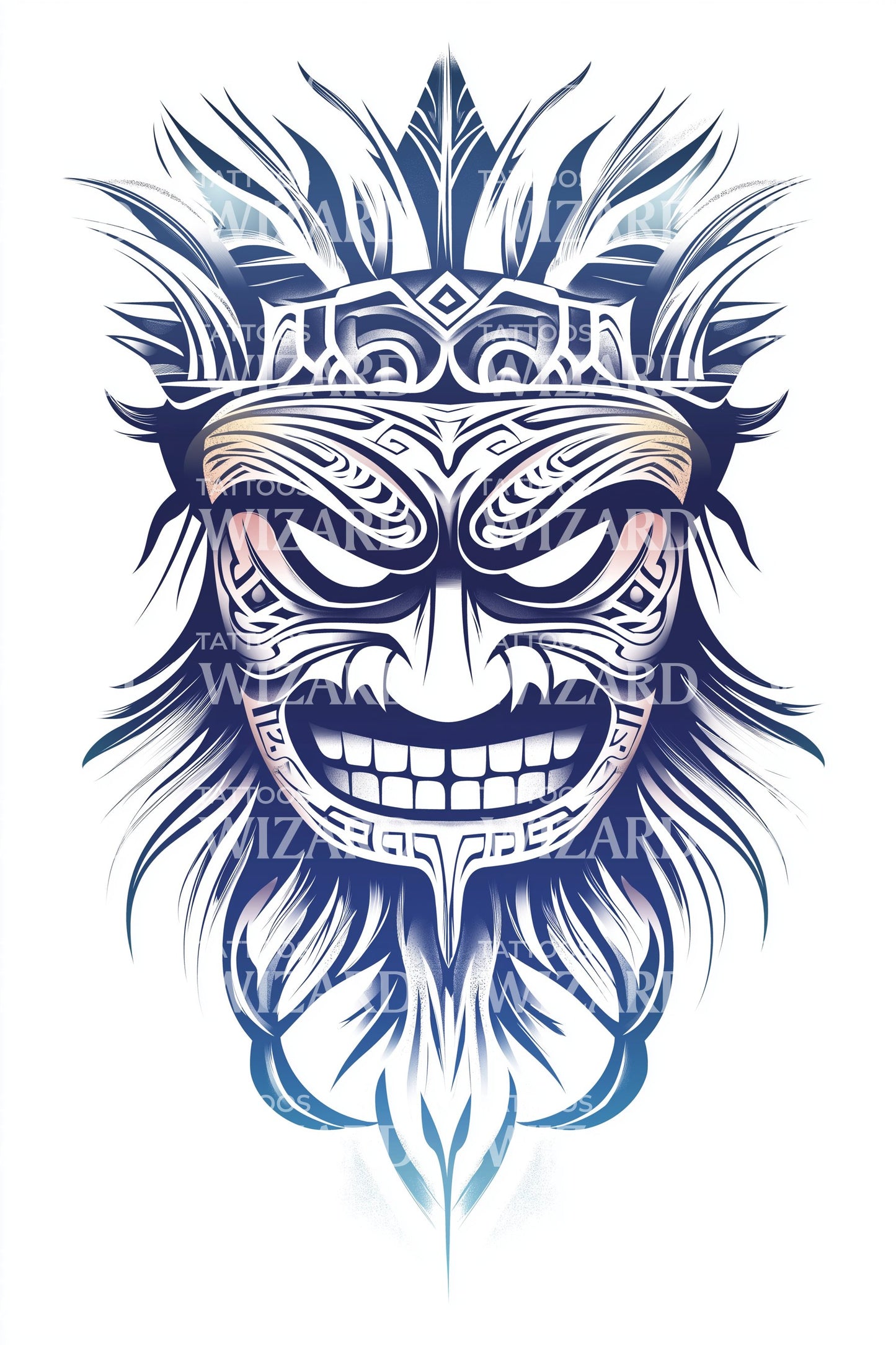 Blue Tiki Warrior Tattoo Illustration