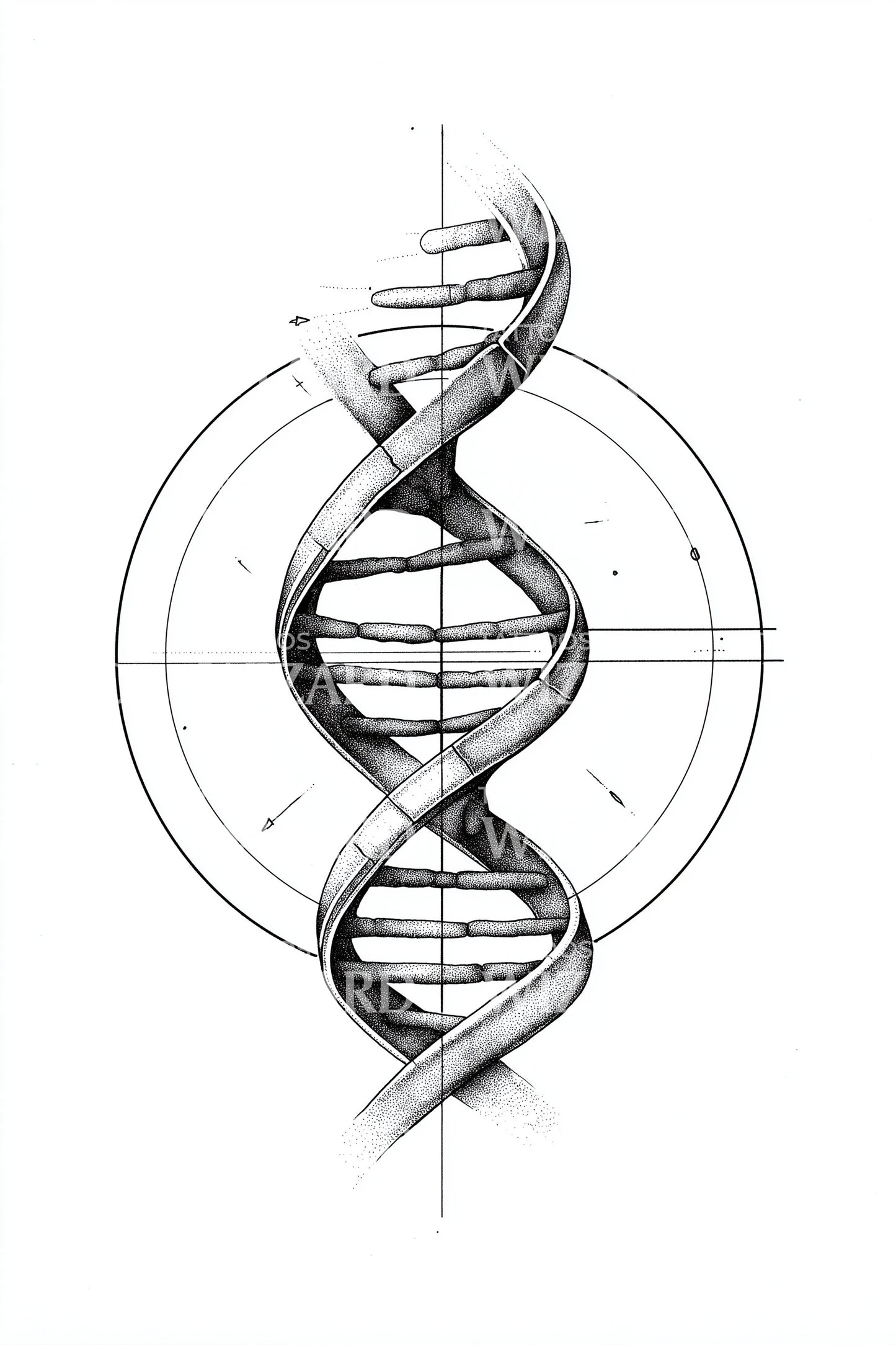 Blueprint DNA Spiral Tattoo Illustration
