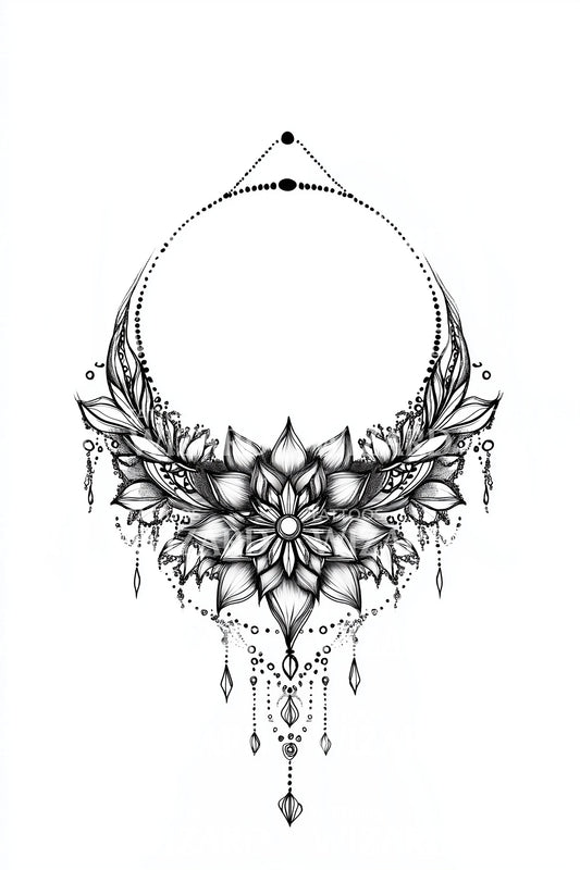 Boho Gem Necklace Tattoo Illustration