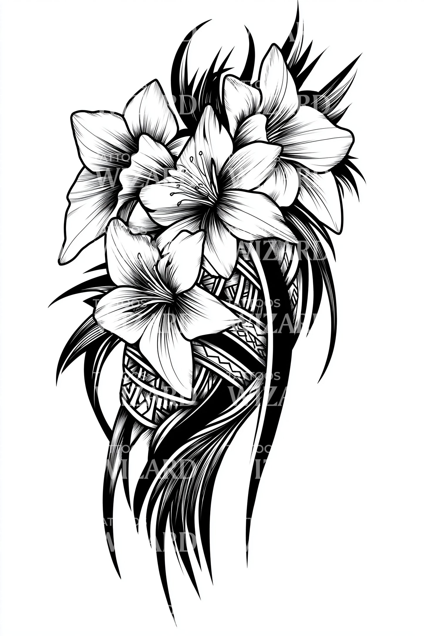 Illustration de tatouage bouquet de lys audacieux
