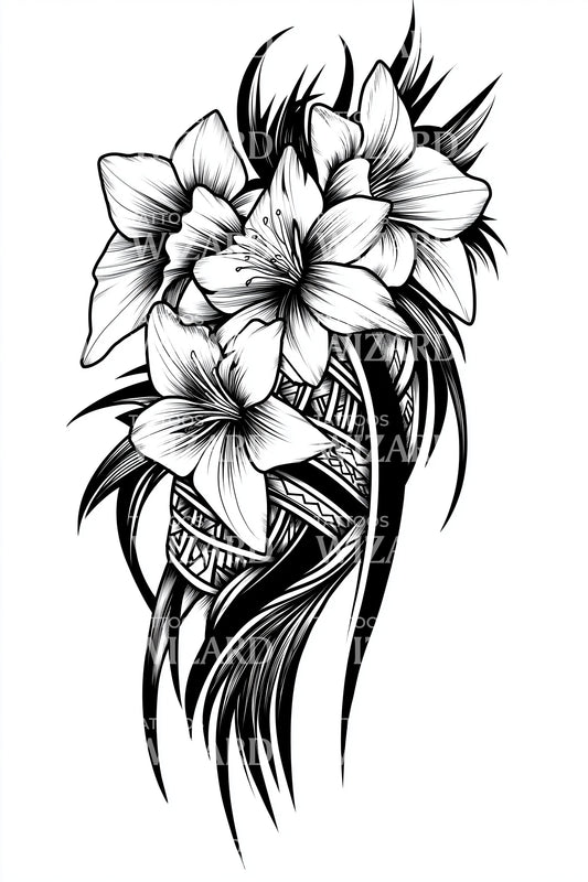 Ilustração de Tatuagem de Buquê de Lírios Ousados