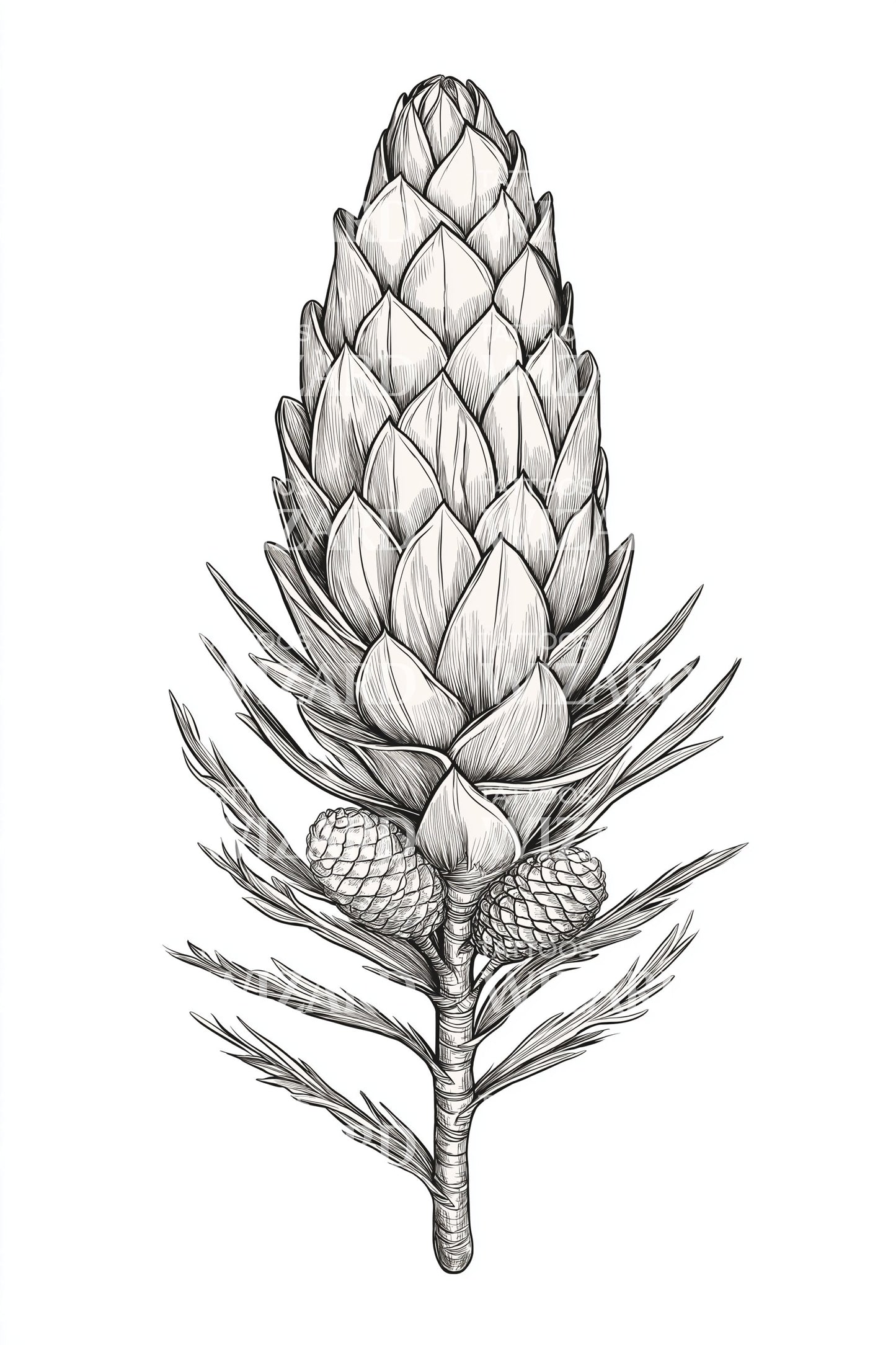 Botanical Cone Bud Tattoo Design