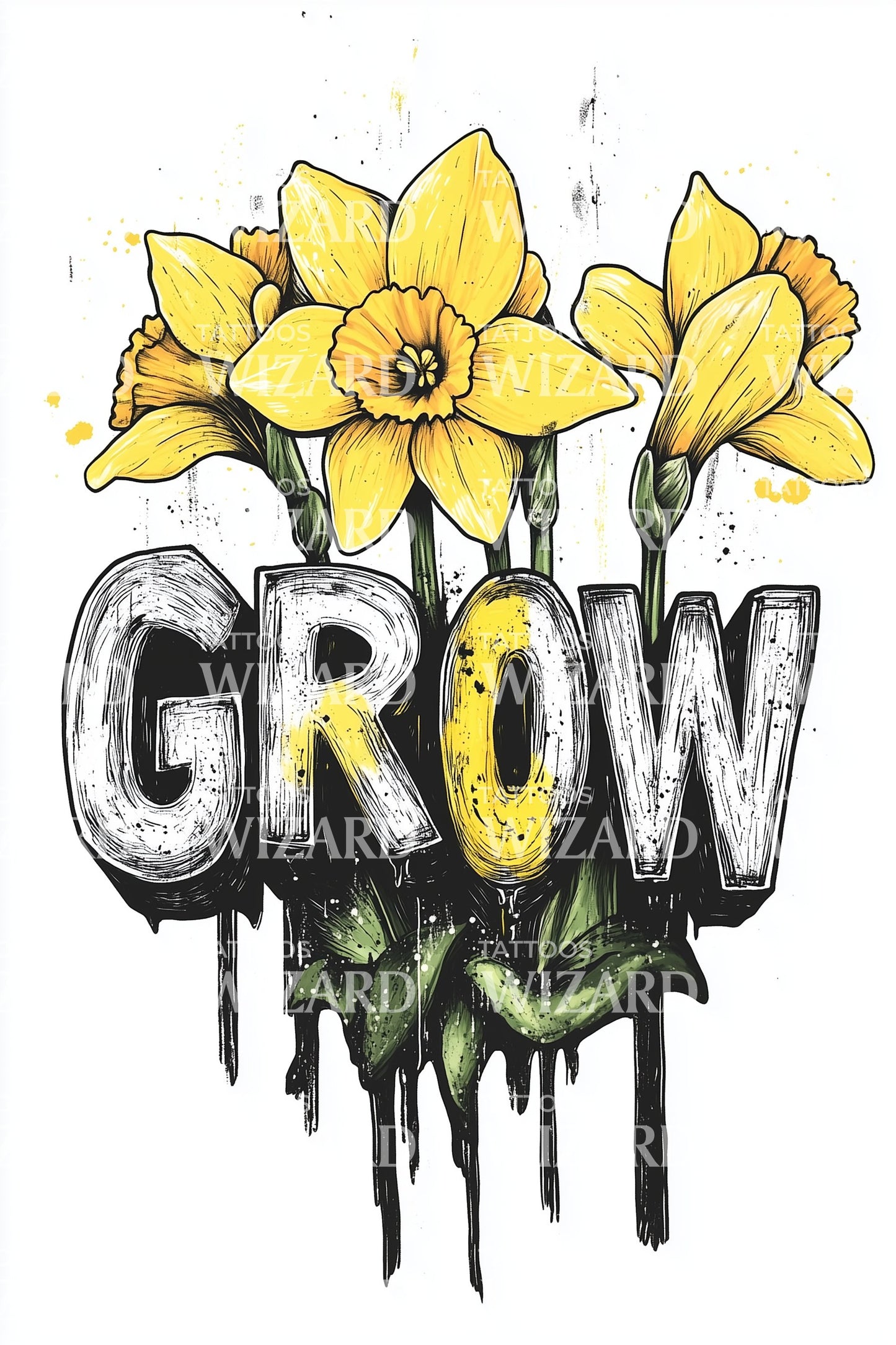 Design de Tatuagem com Letra de Crescimento Botânico