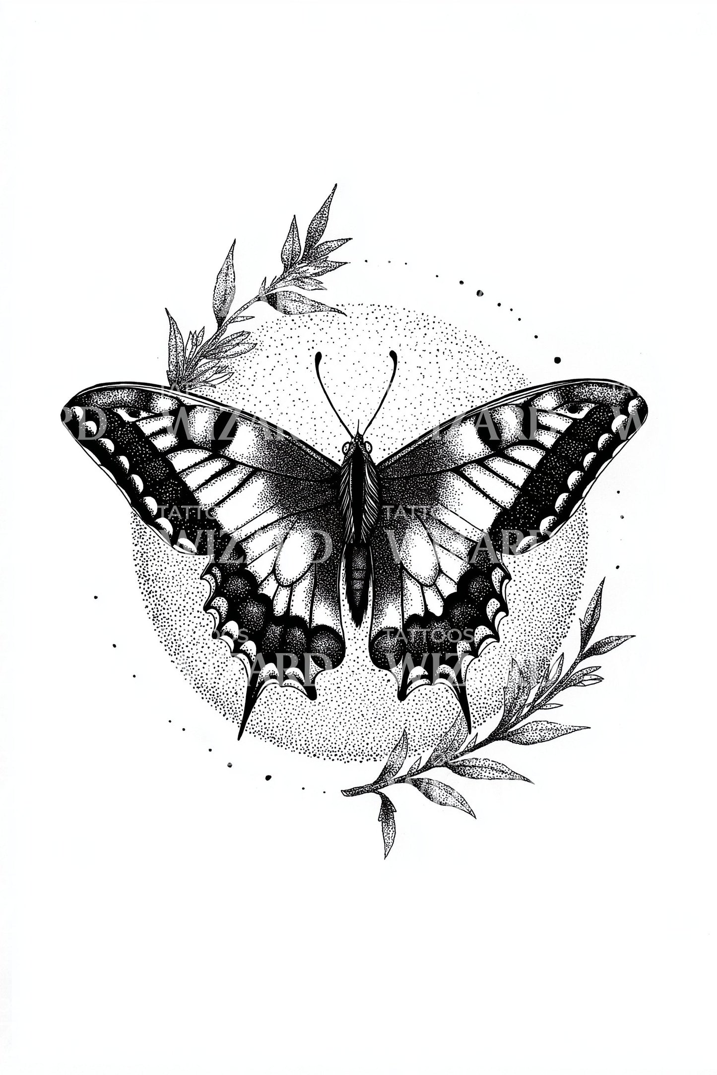 Botanical Swallowtail Butterfly Tattoo Design