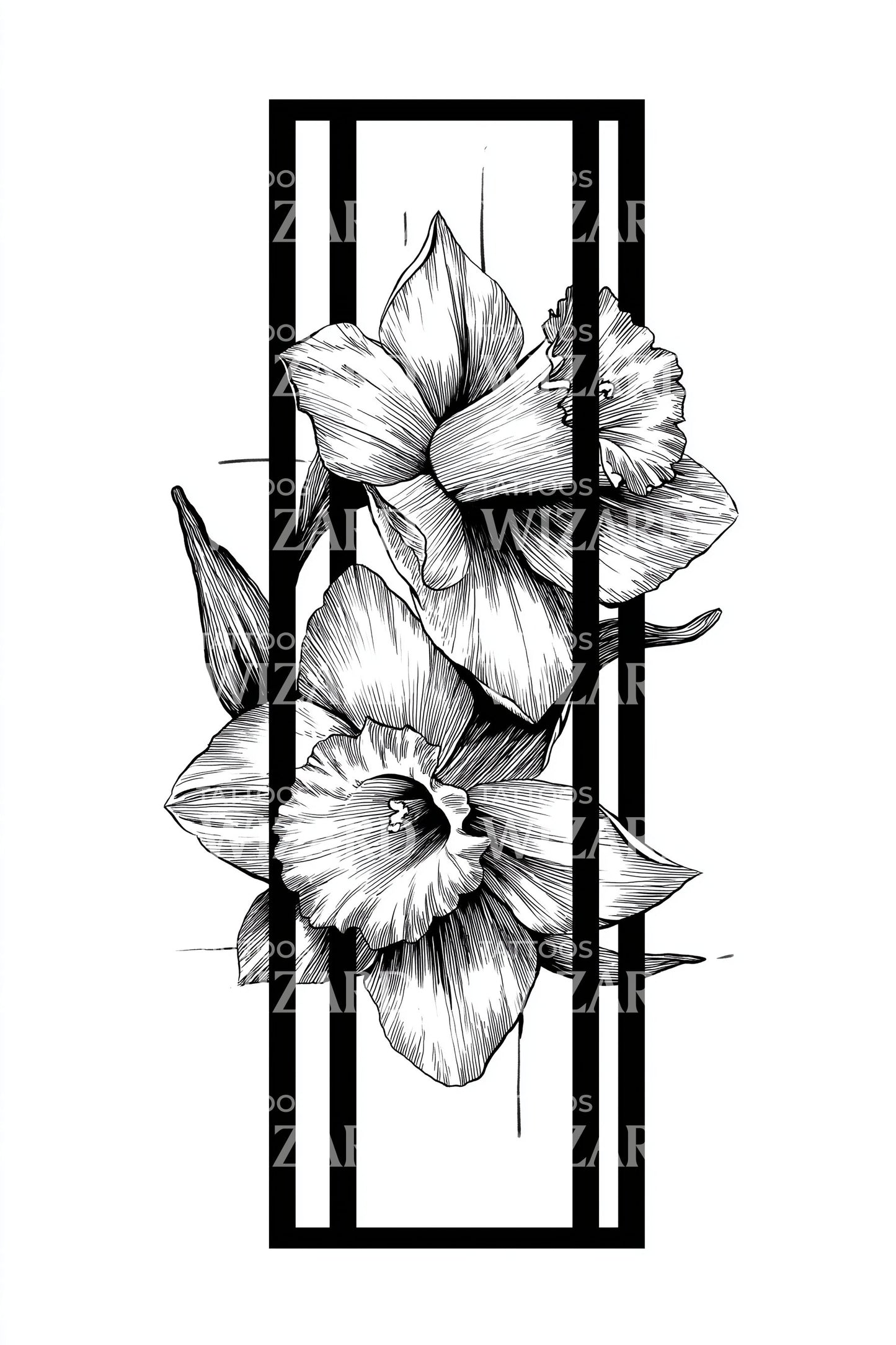 Kehystetty kukkakimppu -tatuointisuunnittelu