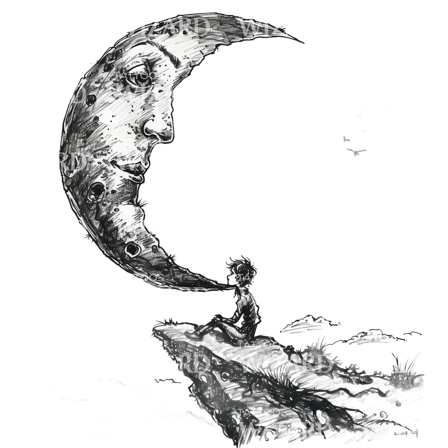 Boy Talking to Half Moon Tattoo Idea