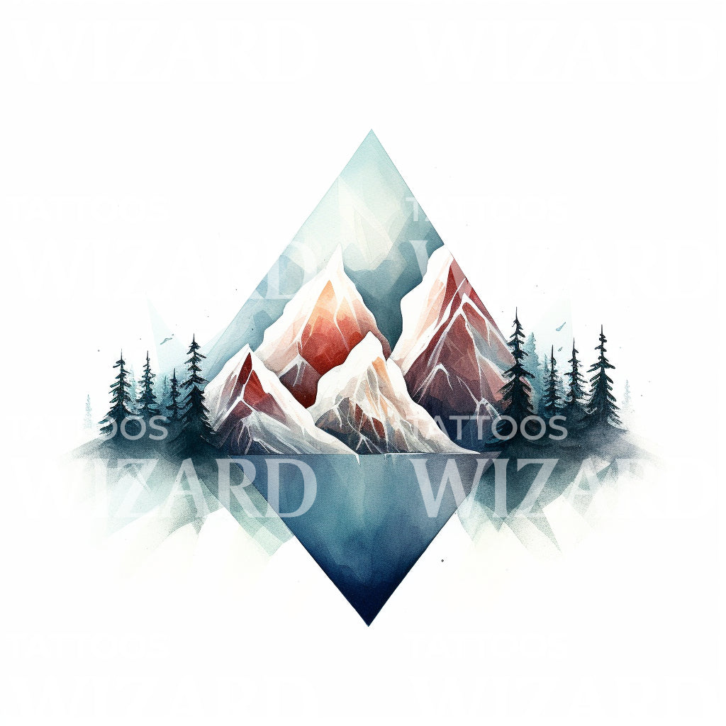 Geometric Mountain Landscape Tattoo Design