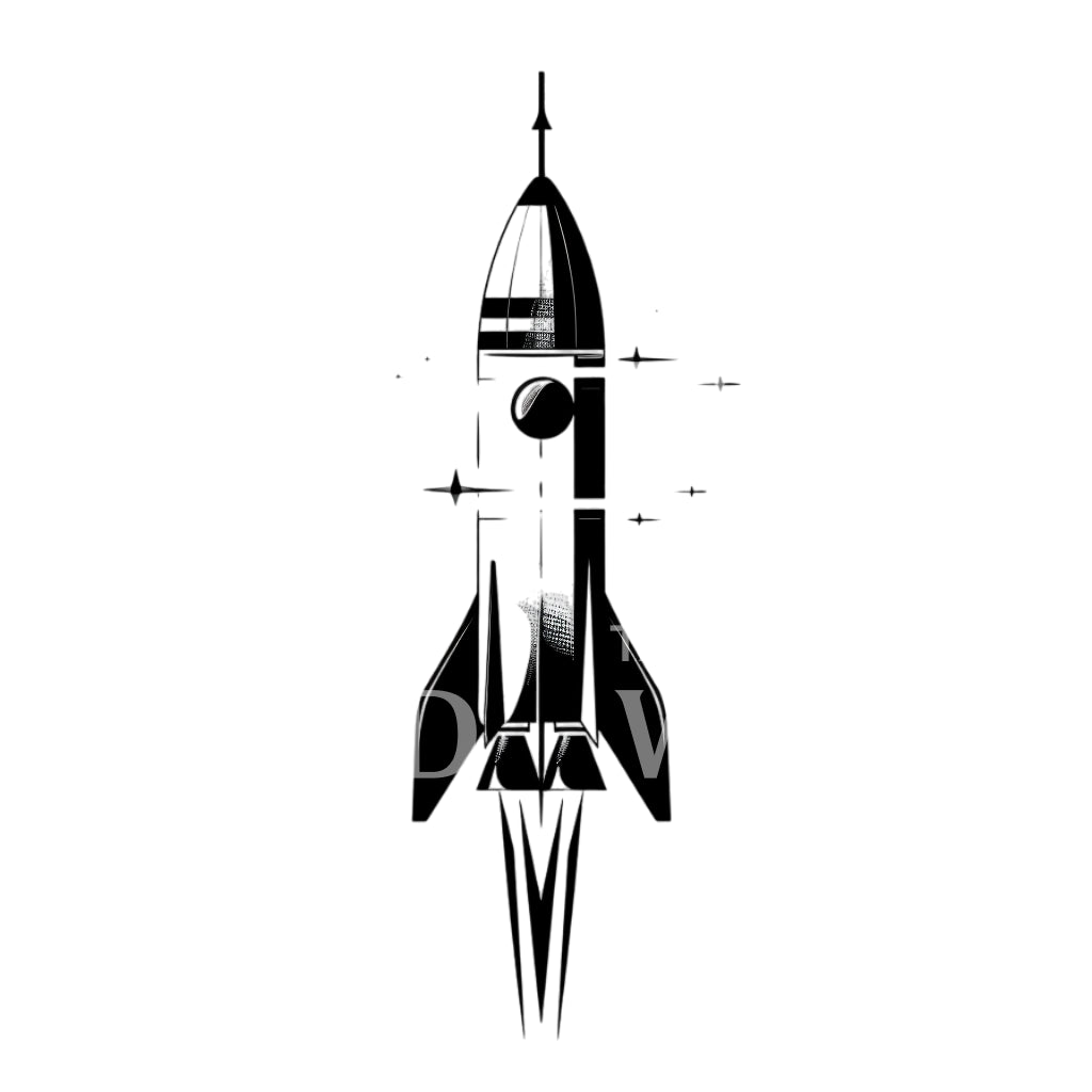 Minimalist Space Rocket Tattoo Design