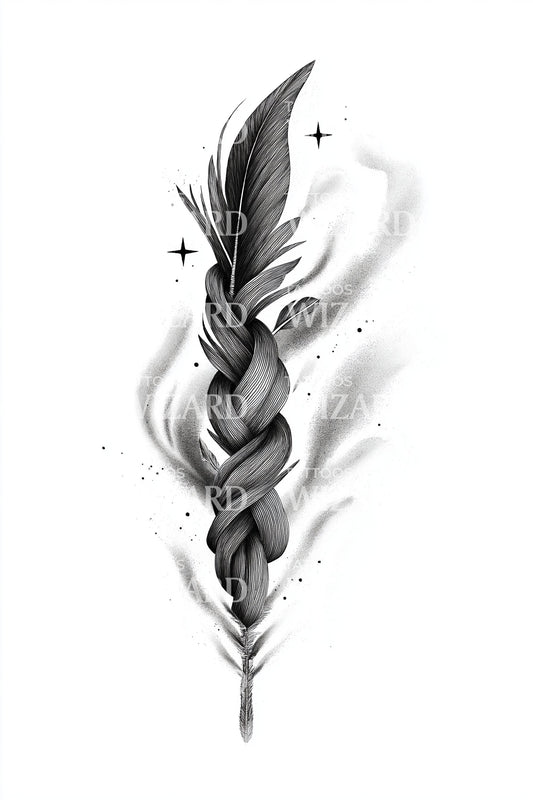 Braided Feather Mystic Twist Tattoo Illustration
