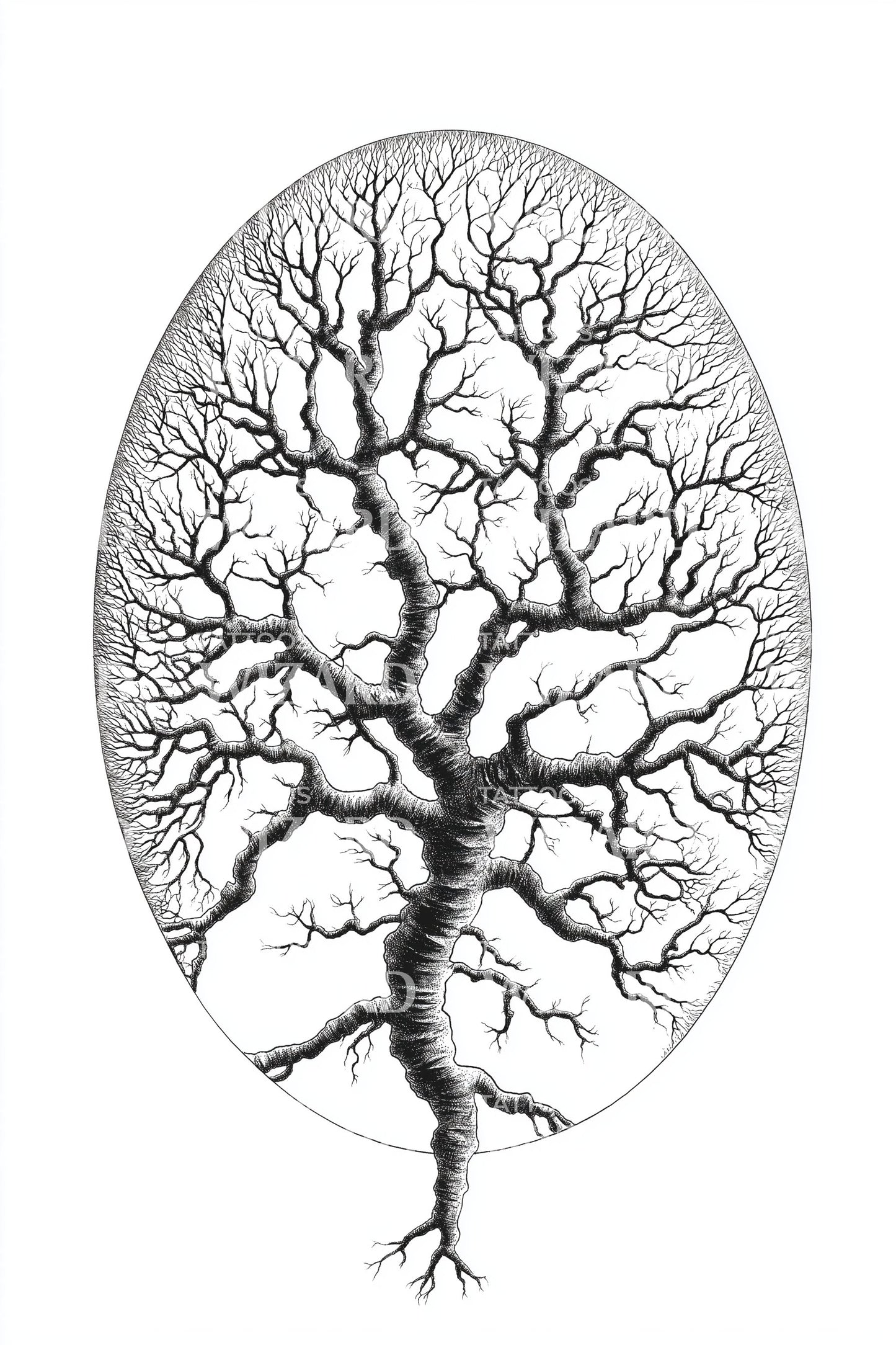 Branching Tree Oval Tattoo Design