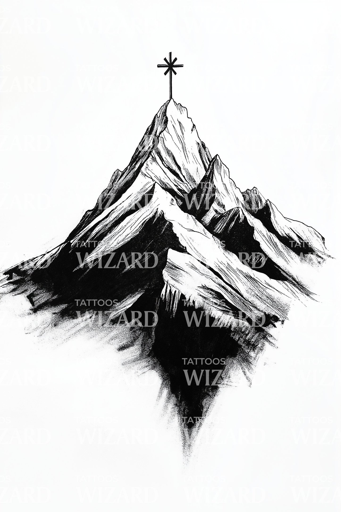 Pinselstrich Berg Kreuz Tattoo Design