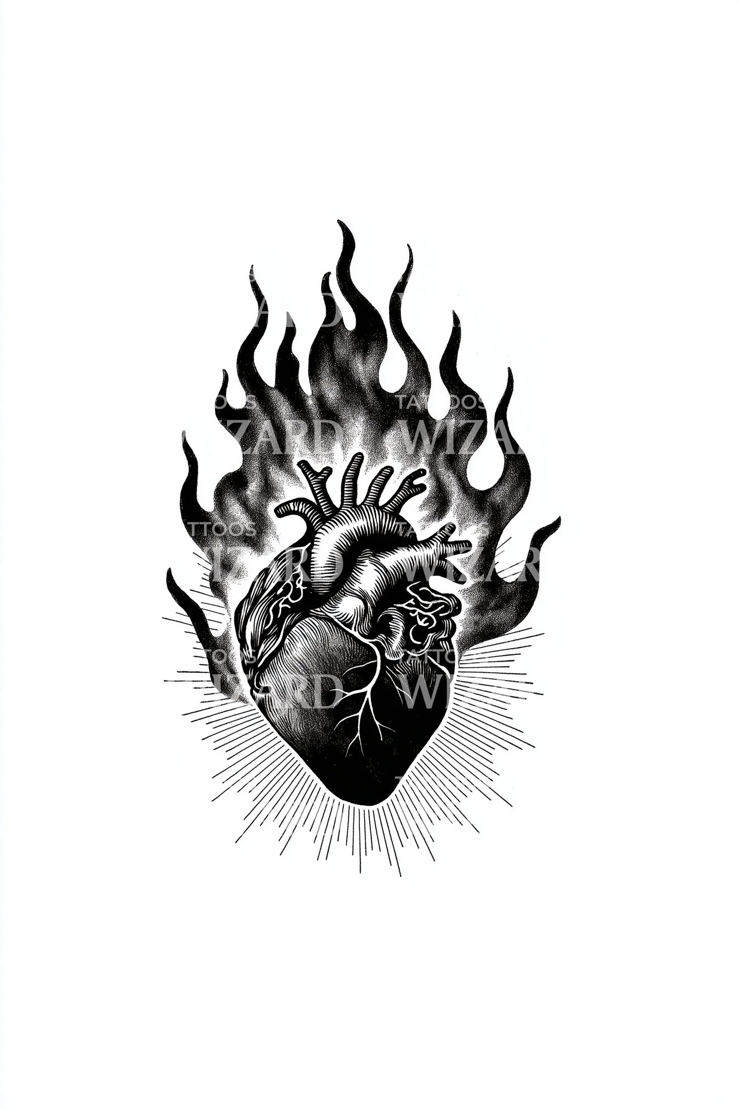 Brennendes Anatomisches Herz Tattoo Design