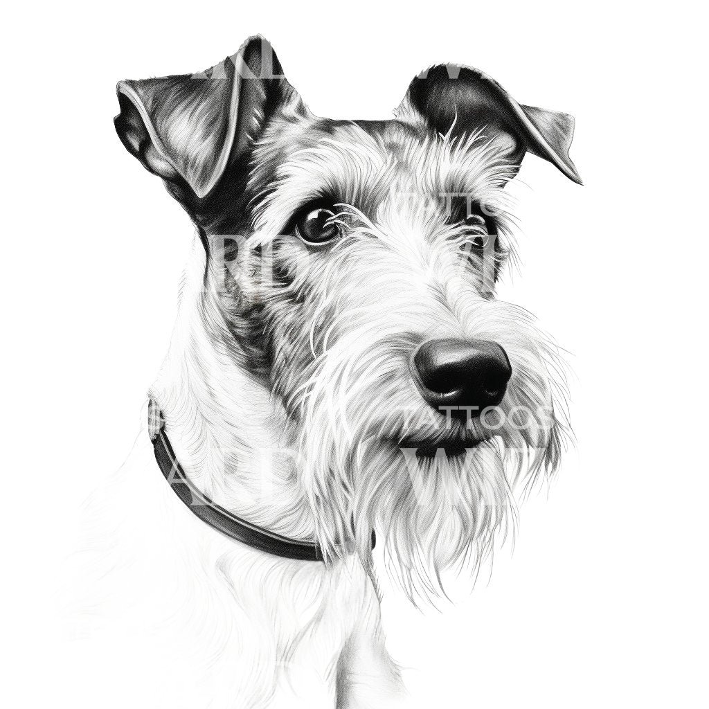 FoxTerrier Dog Portrait Tattoo Design