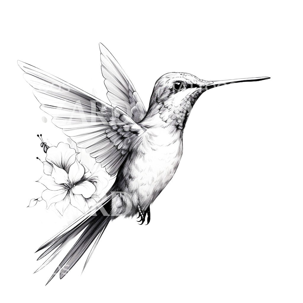 Cute Hummingbird Black and White Tattoo
