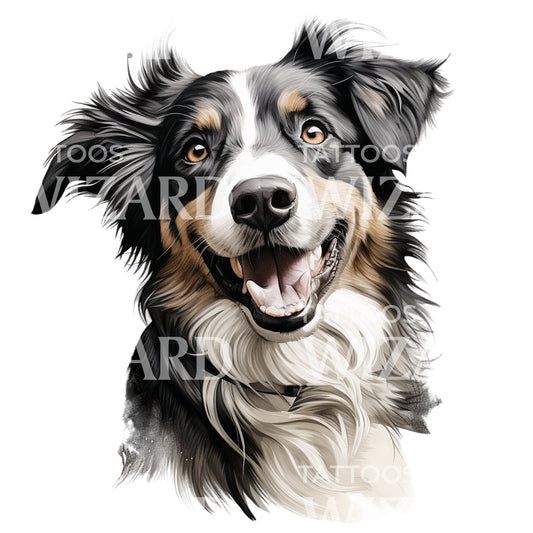 Australian Shepherd Portrait Tattoo Design