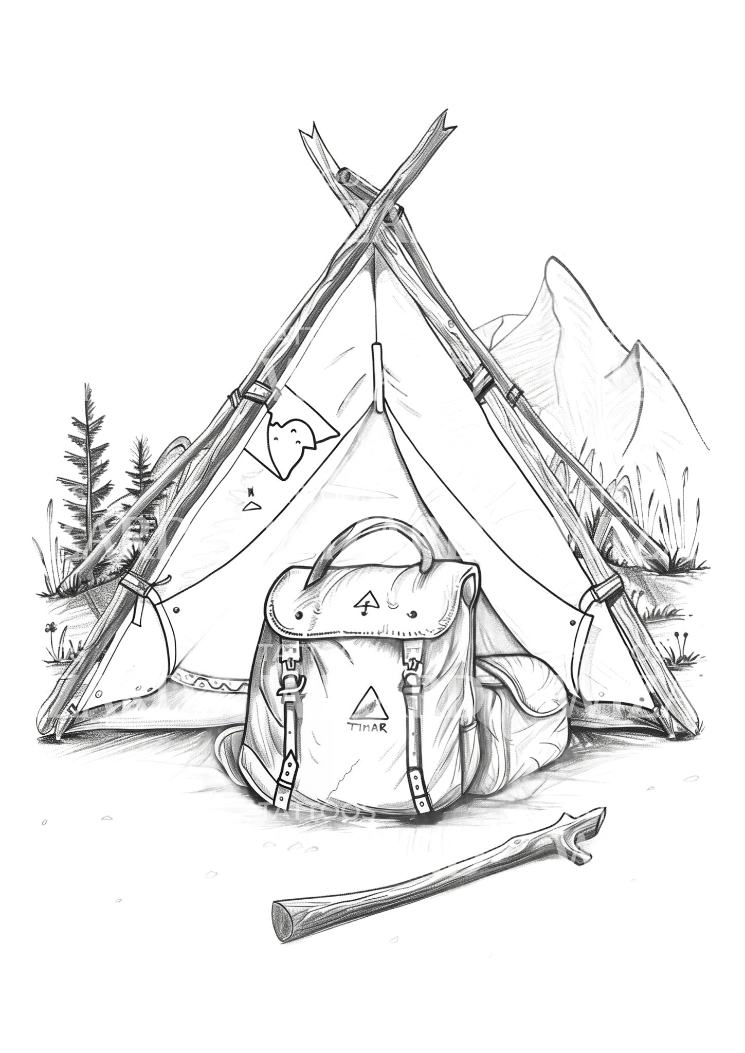 Camping Tend Exploration Backpack Tattoo Design – Tattoos Wizard