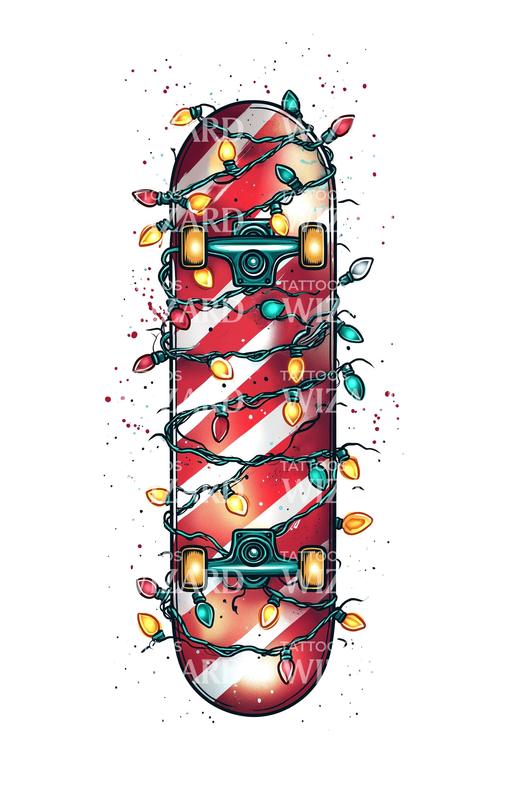 キャンディケインスケートボードタトゥーデザイン – Tattoos Wizard