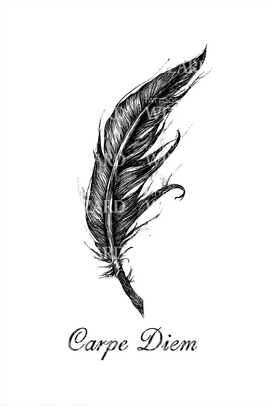 Carpe Diem Feather Tattoo Design