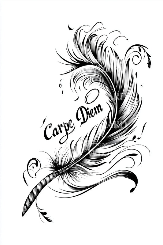 Carpe Diem Quill Banner Tattoo Design