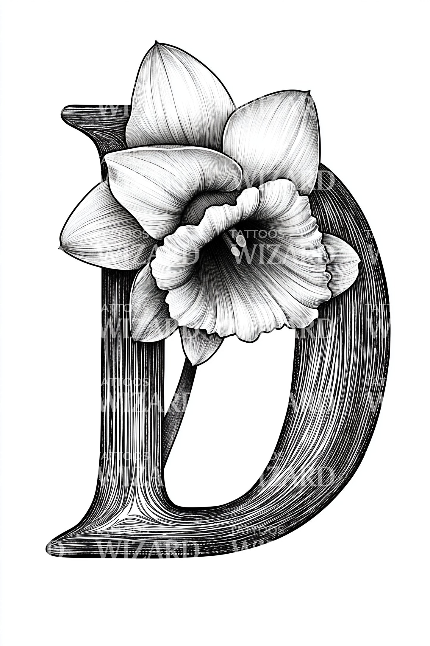Carved D Bloom Tattoo Design
